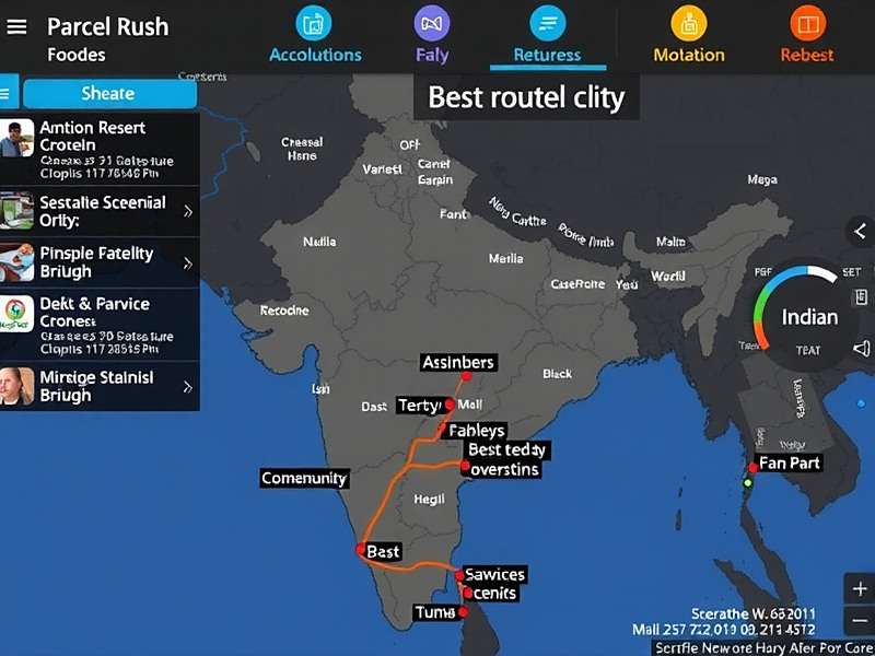 Parcel Rush route planning interface showing Indian city map